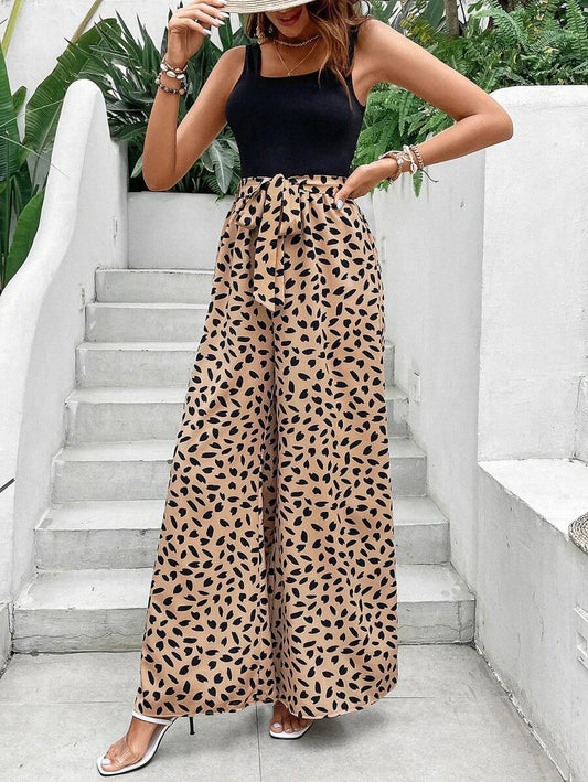 Dalmatian Print Belted Wide Leg Jumpsuit