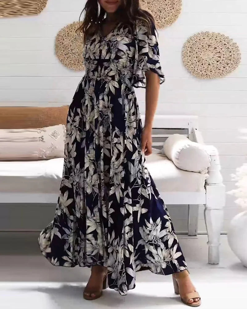 Elegant Floral Half-sleeve Dress